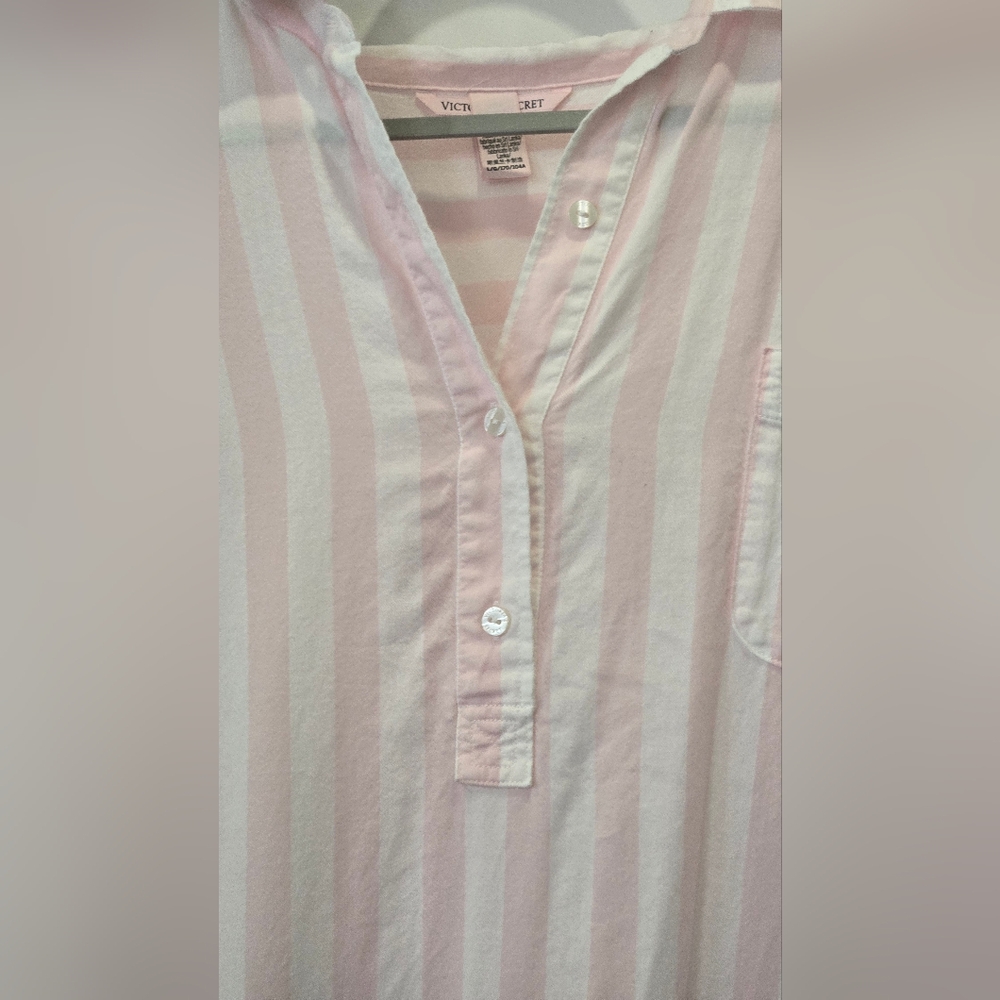Victorias Secret Long Sleeve Cotton Striped Nightgown - Picture 3 of 4